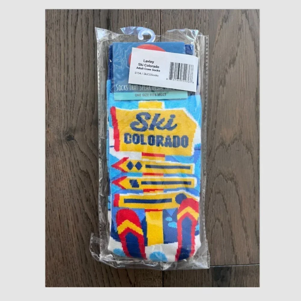 Lavley Ski Colorado Graphic Crew Socks Adult Cotton Funny Gift NWT